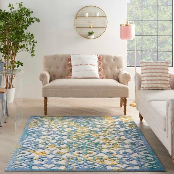 Nourison Aloha Transitional Blue/Yellow Outdoor Rug ALH21 Home