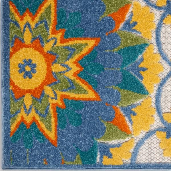 nourison Aloha Transitional Floral Blue/Yellow Outdoor Rug ALH21 Home