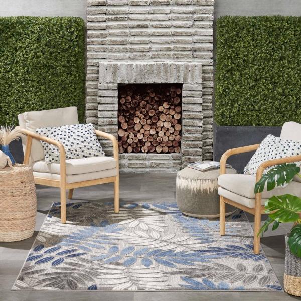 Nourison Aloha Tropical Grey/Blue Outdoor Rug ALH18 Home