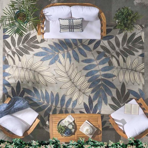 Nourison Aloha Tropical Grey/Blue Outdoor Rug ALH18 Home