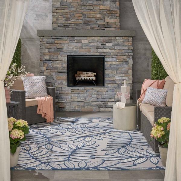 Nourison Aloha Tropical Grey/Navy Outdoor Rug ALH18 Home