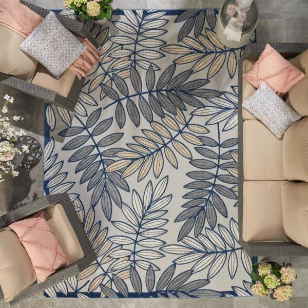 Nourison Aloha Tropical Grey/Navy Outdoor Rug ALH18 Home