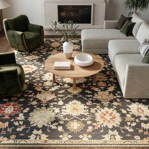 nourison Antique Bloom Black Indoor only Persian Rug ANB01