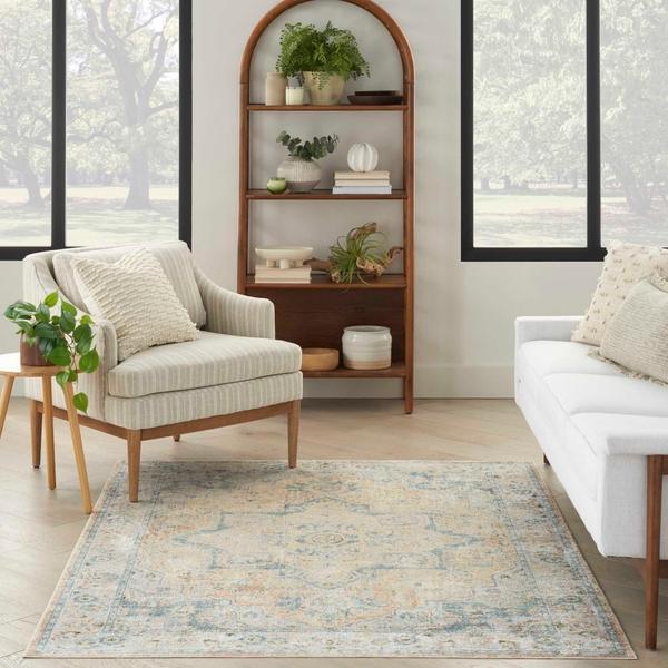 Nourison Astra Machine Washable Beige Blue Indoor Only Persian Rug ASW12 Home