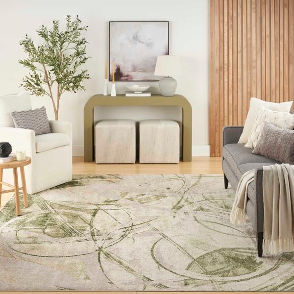 Nourison Astra Machine Washable Beige Green Indoor Only Abstract Rug ASW14