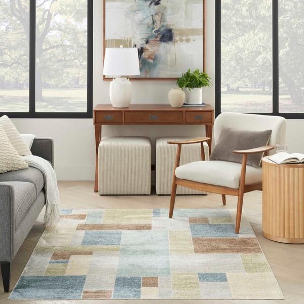 Nourison Astra Machine Washable Blue Green Multi Indoor Only Geometric Rug ASW09 Home