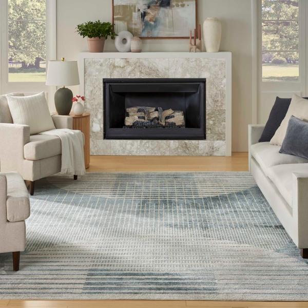 Nourison Astra Machine Washable Blue Indoor Only Geometric Rug ASW03