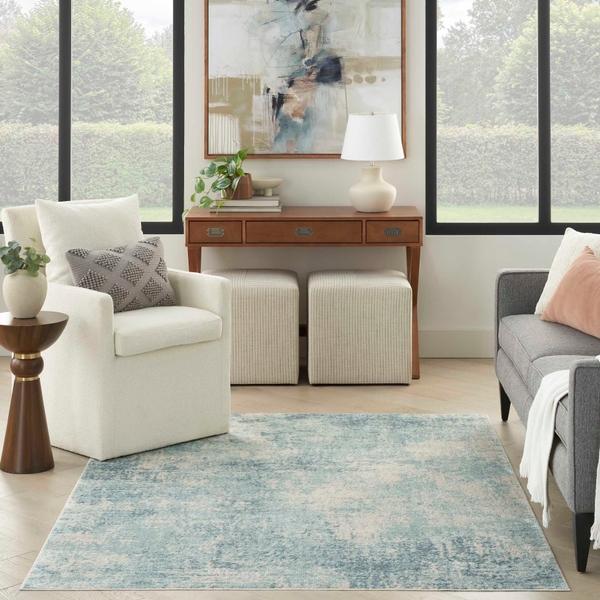 Nourison Astra Machine Washable Blue Ivory Indoor Only Abstract Rug ASW07 Home
