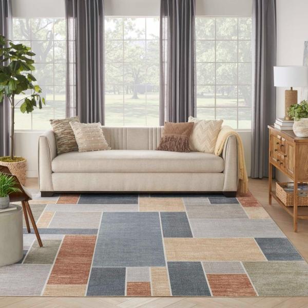 Nourison Astra Machine Washable Color Block Multicolored Rug ASW09 Home