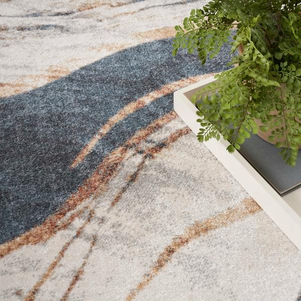 Nourison Astra Machine Washable Ivory Blue Indoor Only Abstract Rug ASW15