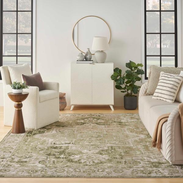 Nourison Astra Machine Washable Ivory Green Indoor Only Persian Rug ASW12 Home