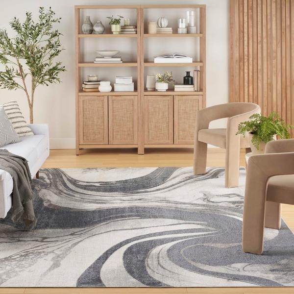 Nourison Astra Machine Washable Ivory Grey Indoor Only Abstract Rug ASW15