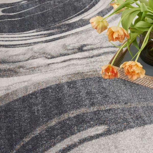 Nourison Astra Machine Washable Ivory Grey Indoor Only Abstract Rug ASW15