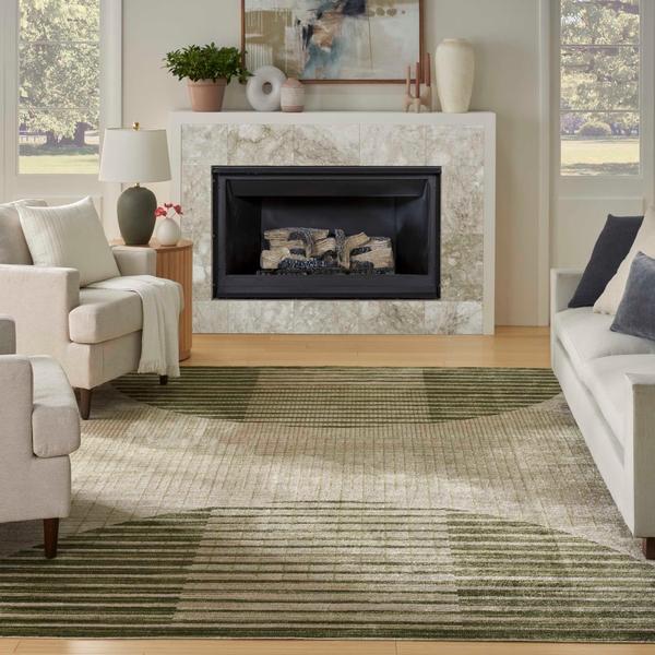 Nourison Astra Machine Washable Ivory Olive Indoor Only Geometric Rug ASW03
