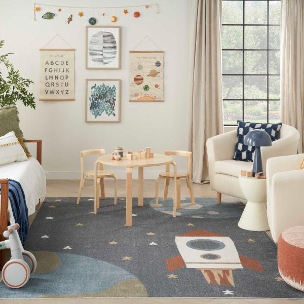 Nourison Astra Machine Washable Kids Rocket Blue Rug ASW06 Home