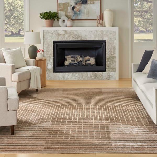 Nourison Astra Machine Washable Latte Indoor Only Geometric Rug ASW03