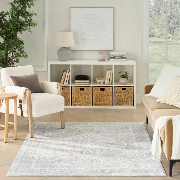 Nourison Astra Machine Washable Light Grey Indoor Only Persian Rug ASW11