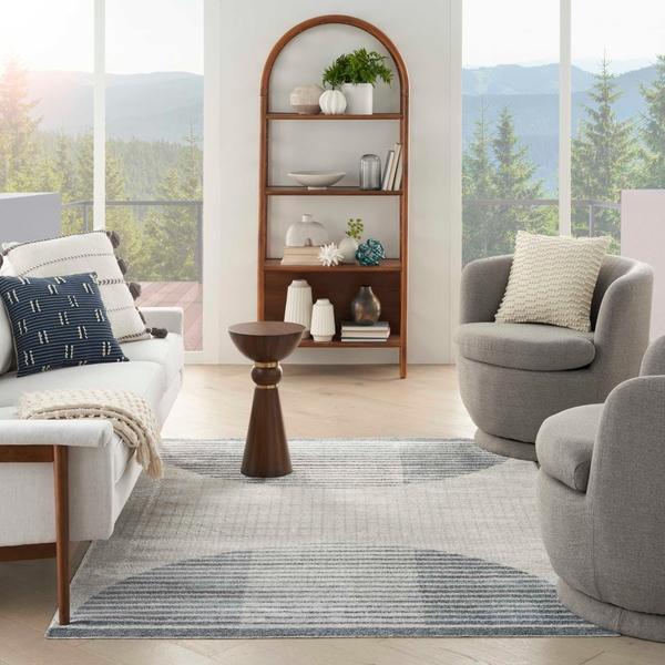 Nourison Astra Machine Washable Mid-Century Modern Grey/Blue Rug ASW03 Home