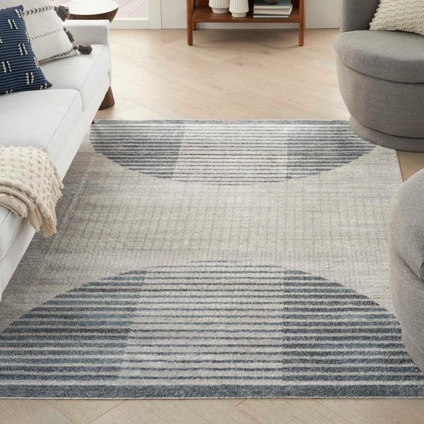 Nourison Astra Machine Washable Mid-Century Modern Grey/Blue Rug ASW03 Home