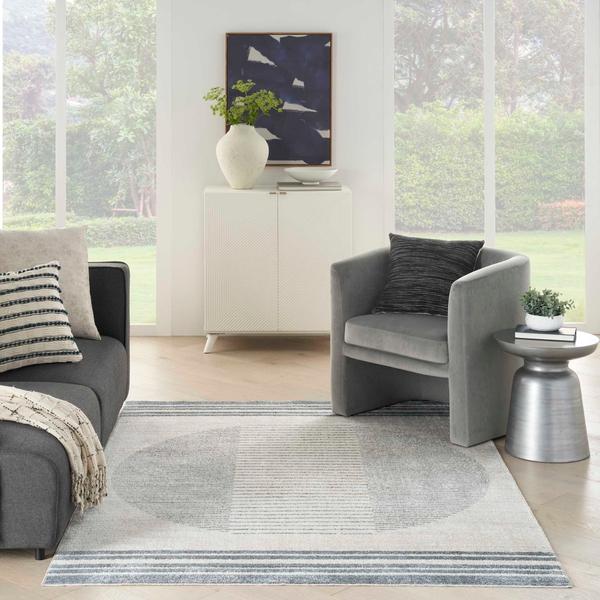 Nourison Astra Machine Washable Mid-Century Modern Grey/Blue Rug ASW05 Home