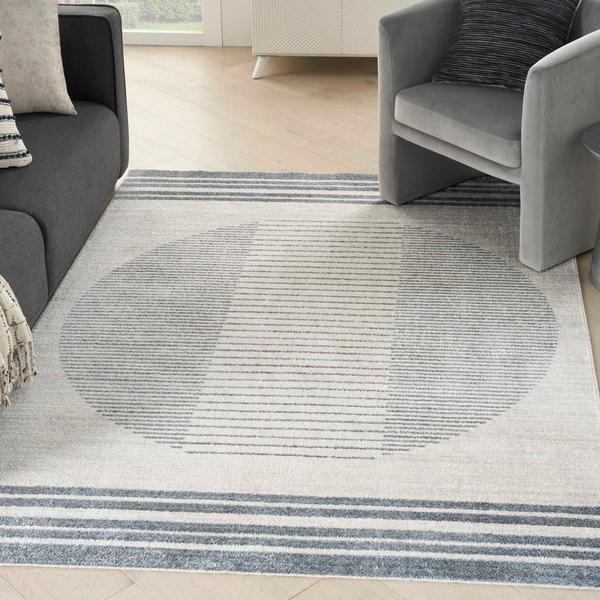 Nourison Astra Machine Washable Mid-Century Modern Grey/Blue Rug ASW05 Home