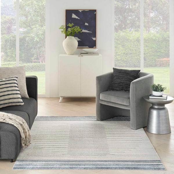 Nourison Astra Machine Washable Mid-Century Modern Grey/Blue Rug ASW04 Home