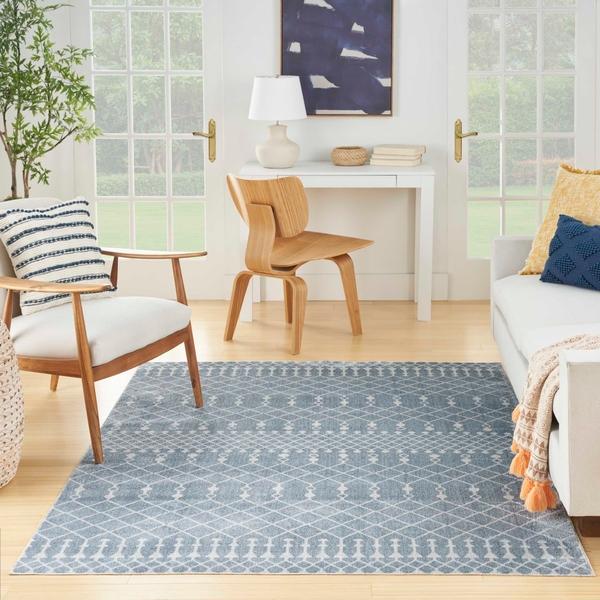 Nourison Astra Machine Washable Moroccan Boho Trellis Blue Rug ASW10 Home