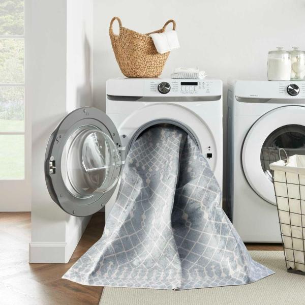 Nourison Astra Machine Washable Moroccan Boho Trellis Blue Rug ASW10 Home