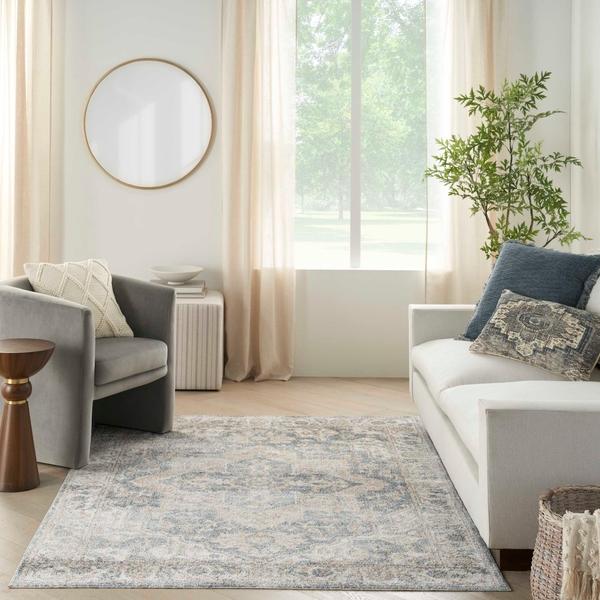 Nourison Astra Machine Washable Persian Floral Grey/Blue Rug ASW12 Home