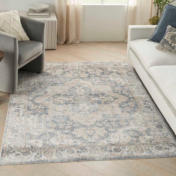 Nourison Astra Machine Washable Persian Floral Grey/Blue Rug ASW12 Home