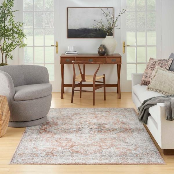 Nourison Astra Machine Washable Persian Floral Orange/Multicolored Rug ASW12 Home