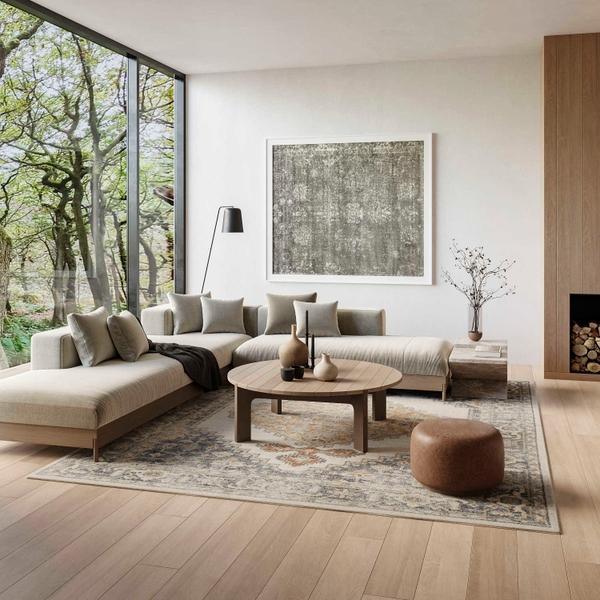 nourison Astra Machine Washable Persian Medallion Grey/Orange Rug ASW11 Home