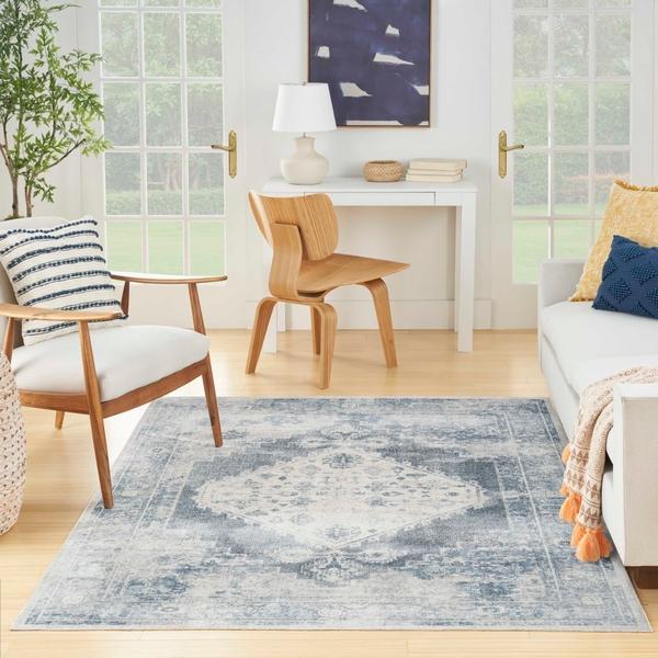 Nourison Astra Machine Washable Persian Medallion Ivory/Blue Rug ASW11 Home