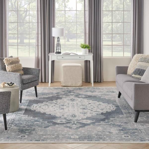 Nourison Astra Machine Washable Persian Medallion Ivory/Blue Rug ASW11 Home
