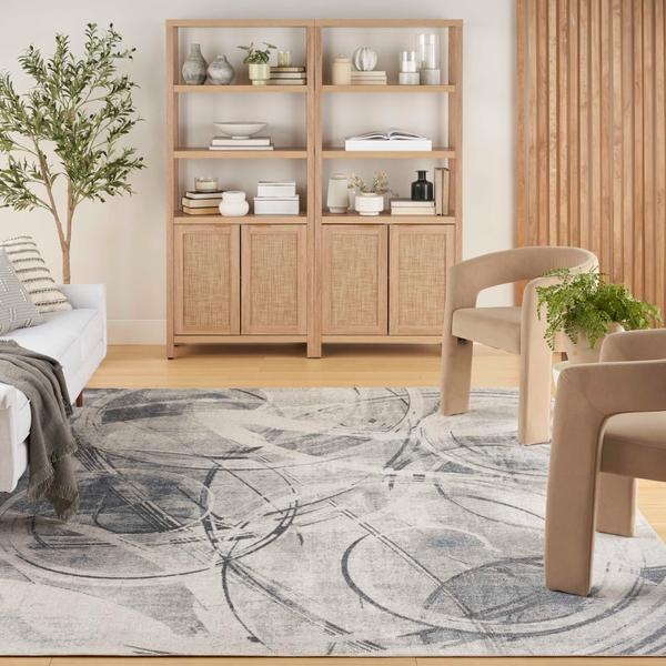 Nourison Astra Machine Washable Silver Blue Indoor Only Abstract Rug ASW14