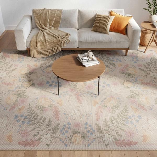 Nourison Botanical Washables Beige Multicolor Indoor Only Floral Rug BOT02