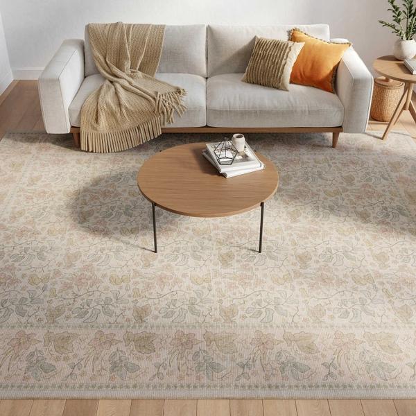 Nourison Botanical Washables Beige Multicolor Indoor Only Floral Rug BOT03