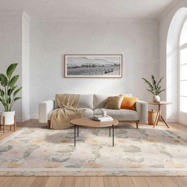 nourison Botanical Washables Beige Multicolor Indoor only Floral Rug BOT01