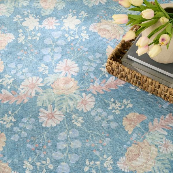 Nourison Botanical Washables Blue Multicolor Indoor Only Floral Rug BOT02