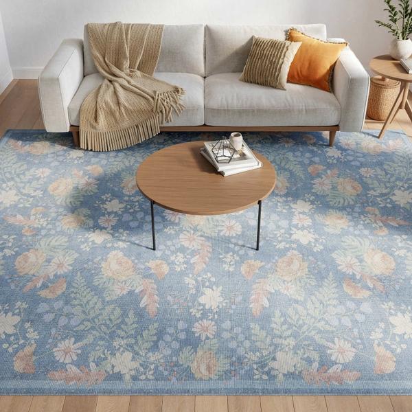 Nourison Botanical Washables Blue Multicolor Indoor Only Floral Rug BOT02