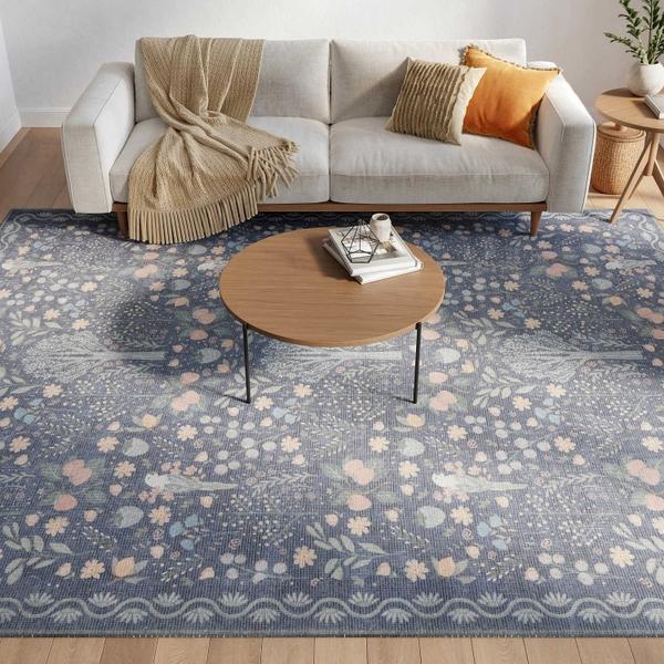 Nourison Botanical Washables Blue Multicolor Indoor Only Floral Rug BOT04