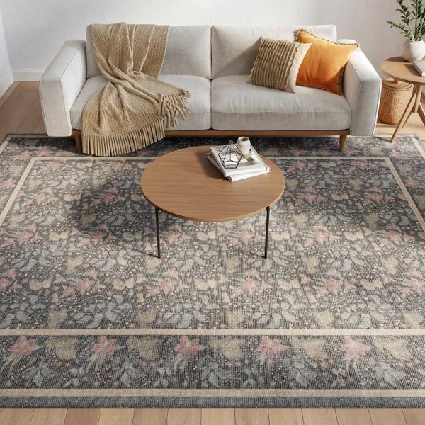 Nourison Botanical Washables Charcoal Multicolor Indoor Only Floral Rug BOT03