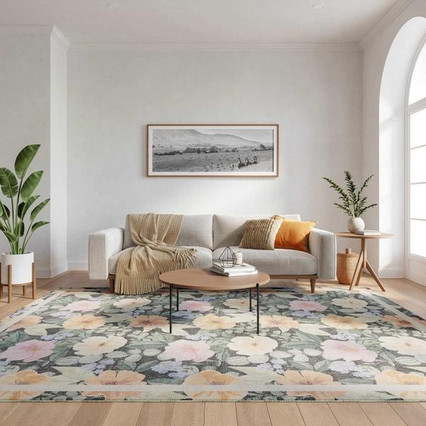nourison Botanical Washables Charcoal Multicolor Indoor only Floral Rug BOT01