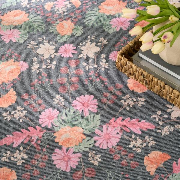 Nourison Botanical Washables Charcoal Multicolor Indoor Only Floral Rug BOT02