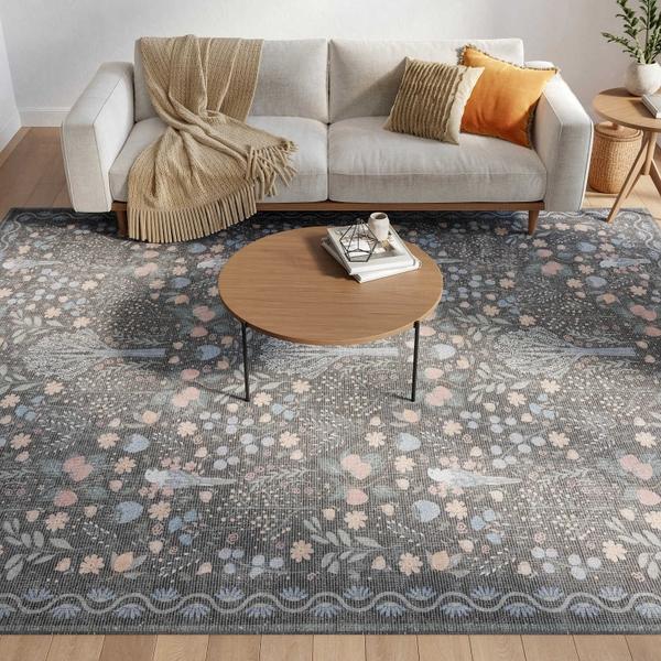 Nourison Botanical Washables Charcoal Multicolor Indoor Only Floral Rug BOT04