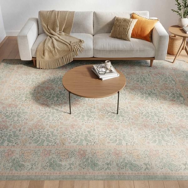 Nourison Botanical Washables Green Multicolor Indoor Only Floral Rug BOT03