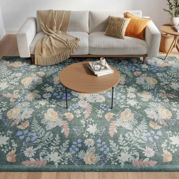 Nourison Botanical Washables Green Multicolor Indoor Only Floral Rug BOT02