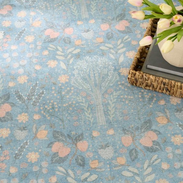 Nourison Botanical Washables Light Blue Multicolor Indoor Only Floral Rug BOT04