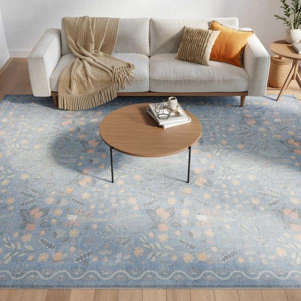 Nourison Botanical Washables Light Blue Multicolor Indoor Only Floral Rug BOT04