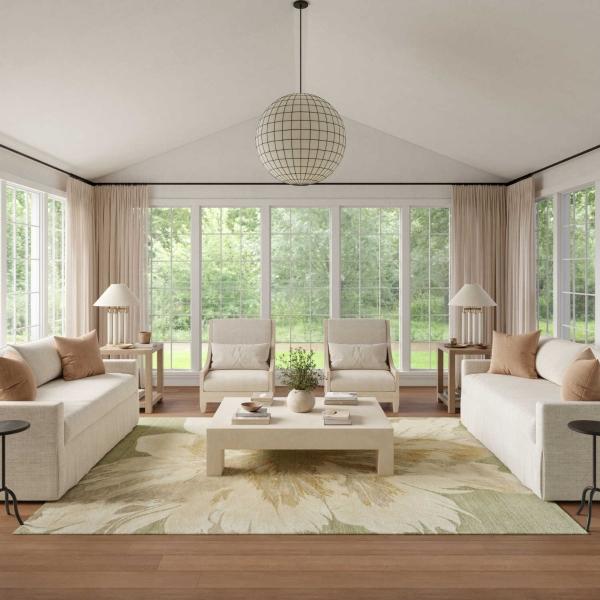 nourison Brushlight Green Ivory Indoor only Floral Rug BRL02